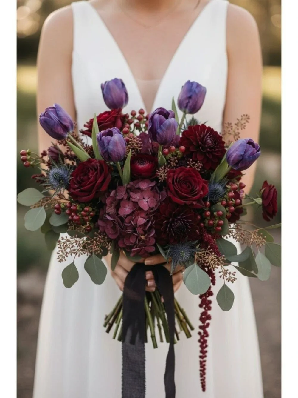 Purple Real Touch Artificial Tulip Bouquet, 6 Stem 14 Inch Faux Flowers, Fall We